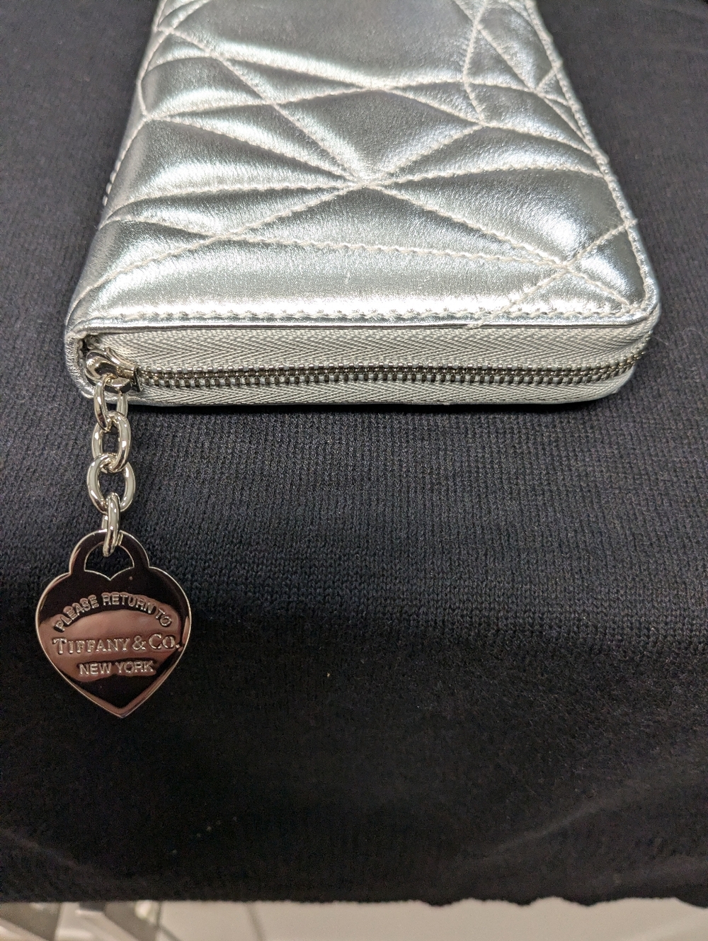 Tiffany & Co. Metallic Silver Quilted Zip-Around Wallet - Picture 9 of 14